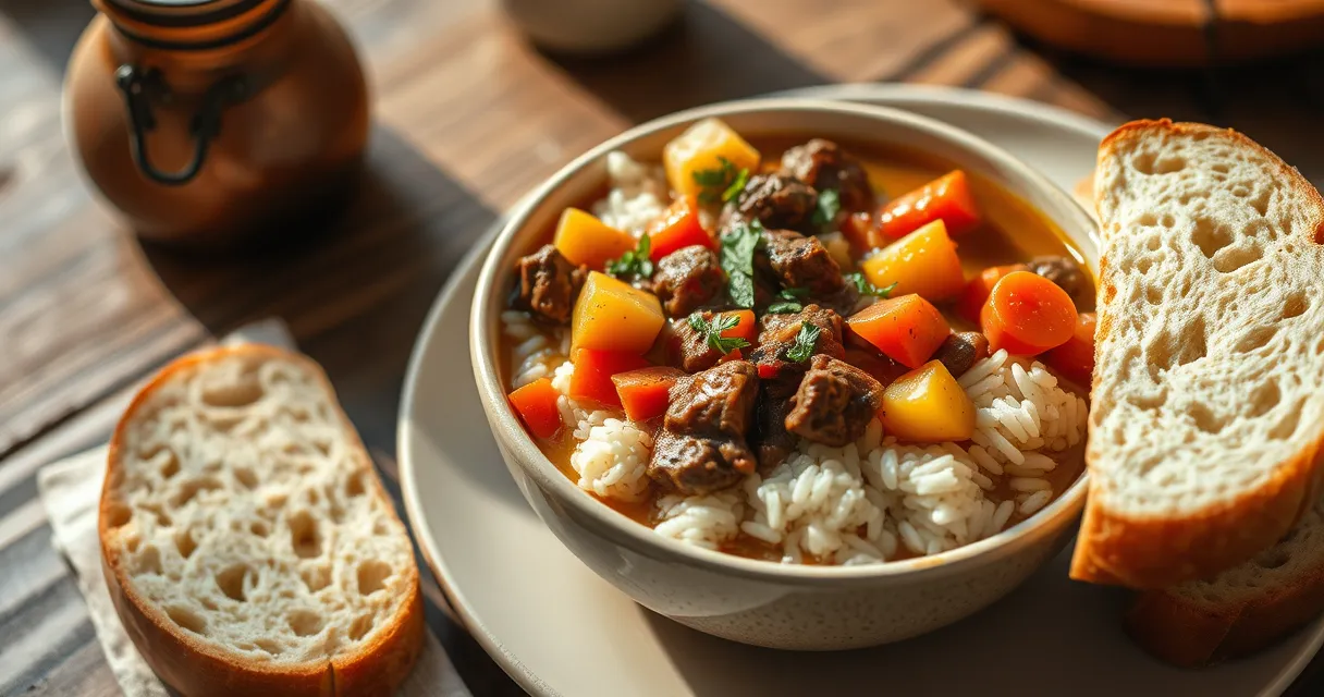 beef stew and rice